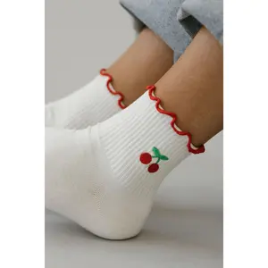 Cherry Ruffle Socks-Ivory