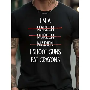 Men's Funny "I'm A Marine I Shoot Guns Eat Crayons" Graphic T-Shirt - Black with White & Red Print, 100% Retro Humor Tee, All-Season Casual Wear, Ideal Sister-in-Law Gift, Marine Corps Apparel, Comfortable Round double print Vintage Metalcore Novelty