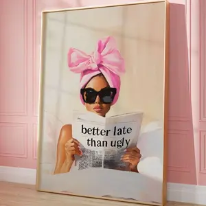 Better Late Than Ugly Wall Art, Newspaper Print, Preppy Aesthetic Wall Decor, Dorm Retro Bathroom Bedroom Poster, No Frame Poster Prints, Wall Decoration