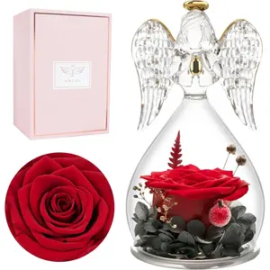 Preserved Flower Rose Gifts for Women, Angel Figurines Forever Real Rose Birthday Gifts for Mom Grandma Wife, for Delivery Gifts for Her on Christmas Valentines Mothers Day Anniversary