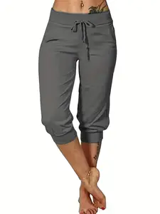 European And American Stylish Women'S Drawstring Casual Mid-Length Pants