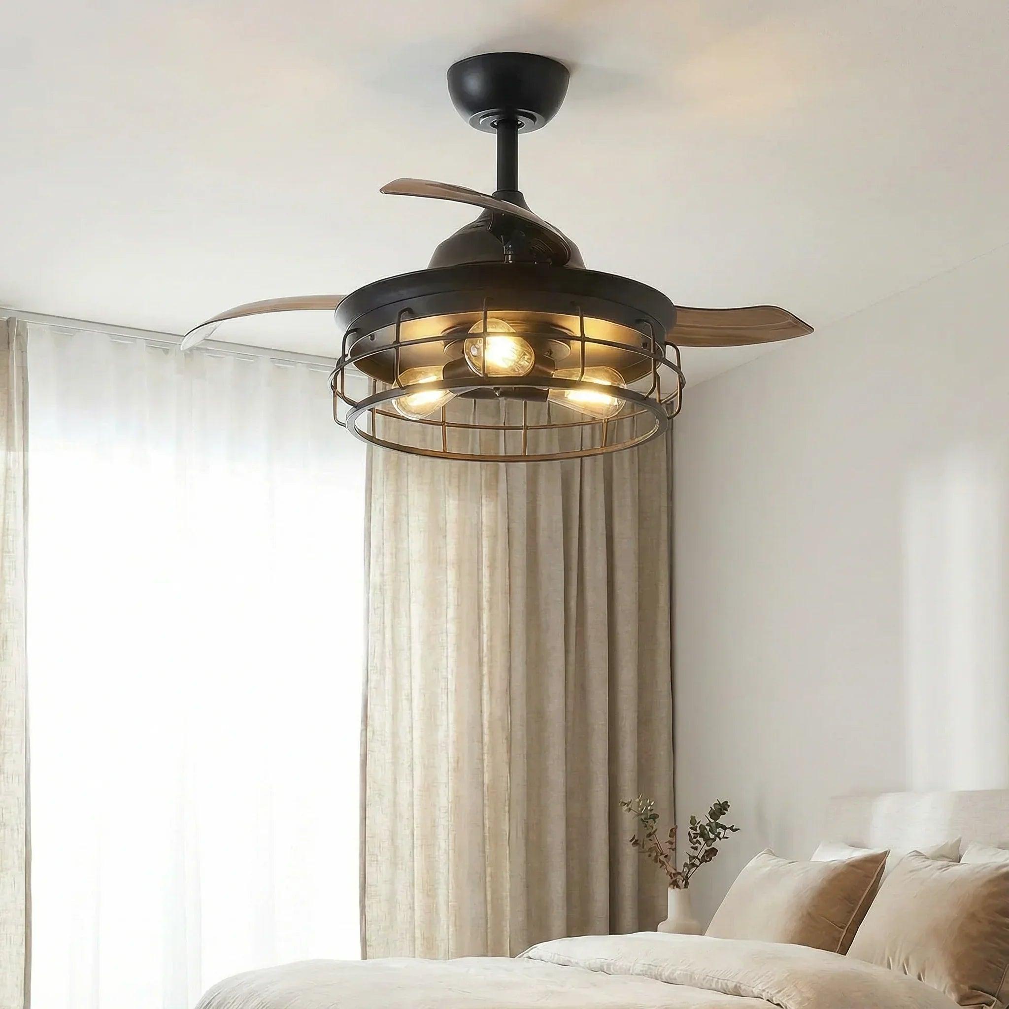 36" Pickett Industrial Ceiling Fan | Downrod Mount, Lighting + Remote Control, Industrial Decor