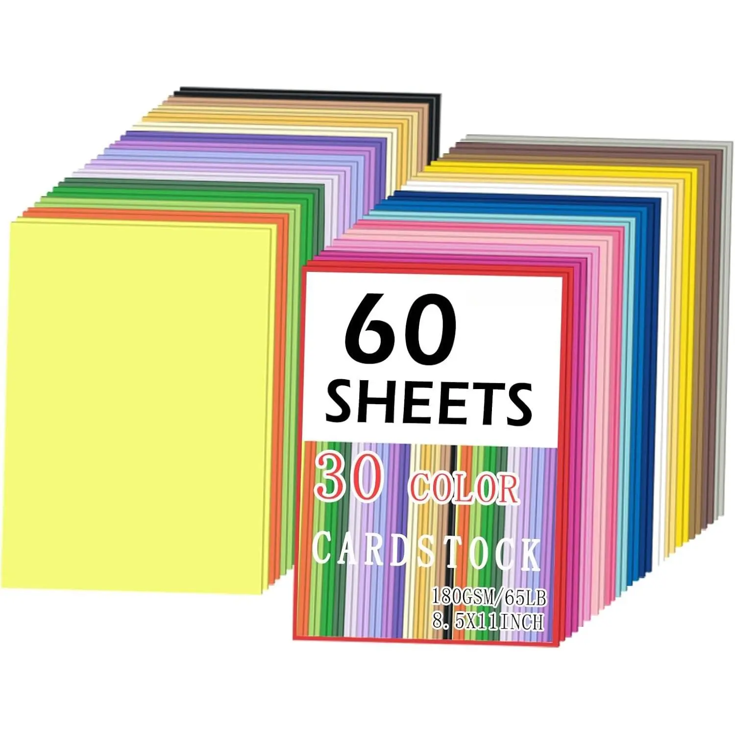 60 Sheets 8.5" X 11" Colored Cardstock, 30 Assorted Colors Construction Paper Card Stock for Crafts, School Supplies, Printer and Card Making, 180 GSM/65LB