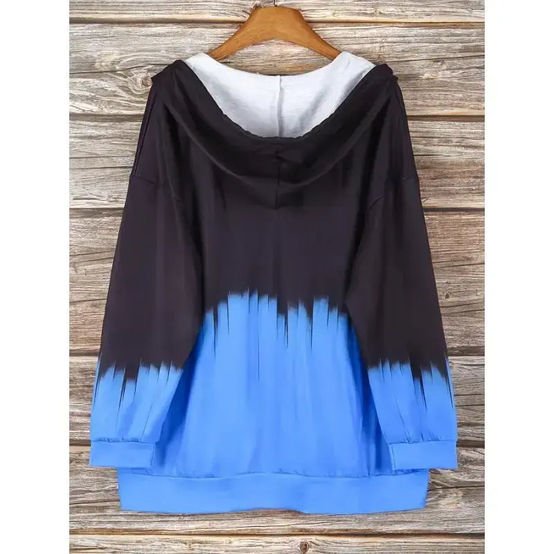 Plus Size Ombre Hooded Casual Jacket, Polyester Knit Fabric with Slight Stretch, Zippered autumn Fall/Winter Coat Spandex Womenswear Long Sleeve Gradient Pullover Sweatshirts trendy fashion outfit cozy clothes Plus Size Ombre Hooded Casual Jacket, Polyester Knit Fabric with Slight Stretch, Zippered autumn Fall/Winter Coat Spandex Womenswear Long Sleeve Gradient Pullover Sweatshirts trendy fashion outfit cozy clothes