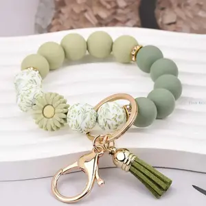 Women's Floral Beads Tassel Key Fob - Cute Charms Keychain, Fashionable Alloy Keychain, Sports & Outdoor Accessory, Bag/Phone Hanging Charm, Practical All-Match Daily/Birthday Gift,summervibes