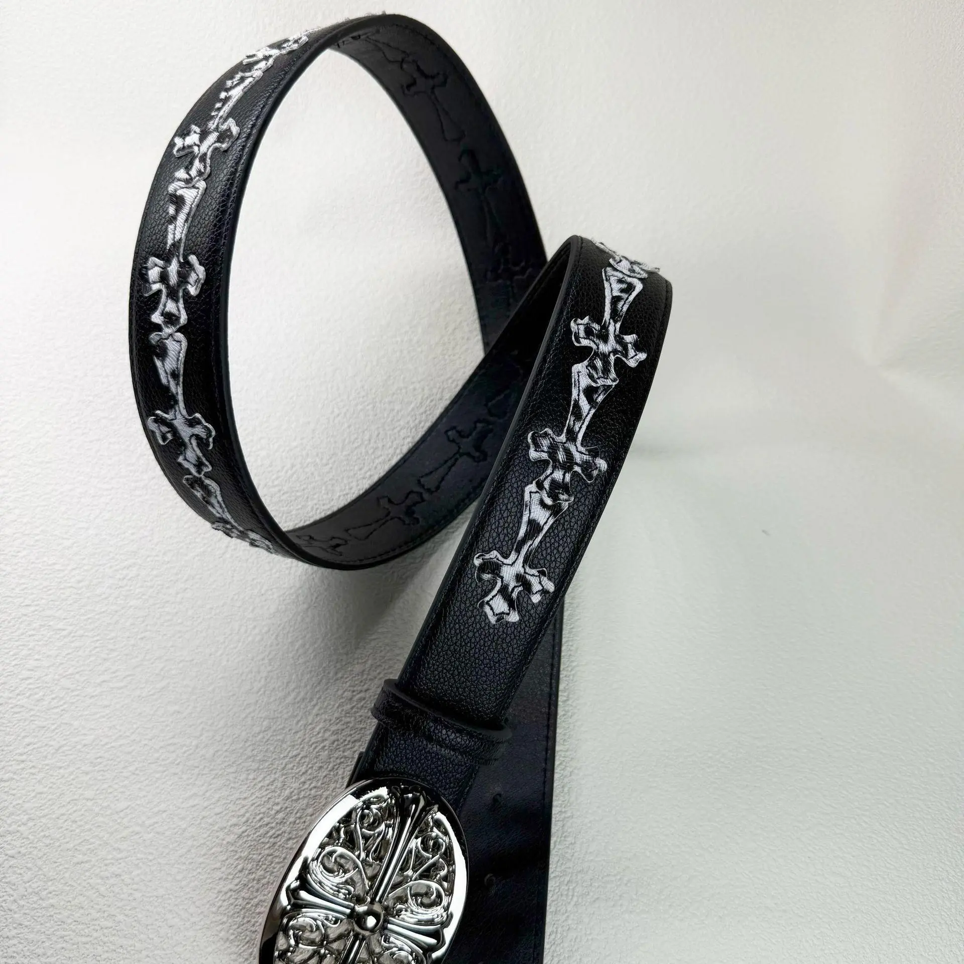 Punk Gothic Cross Buckle Belt, Premium Black PU Leather Rivet Waist Belt, Adjustable Unisex Jeans and Trouser Belt, Vintage Streetwear Accessory