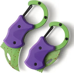 Small Pocket Knife Gift for Men,1.34''Blade Keychain Knife,Cool Folding Knife Box Cutter，Mini EDC Knives for Everyday Carry,Small Gift for Women Men （Purple & Green）