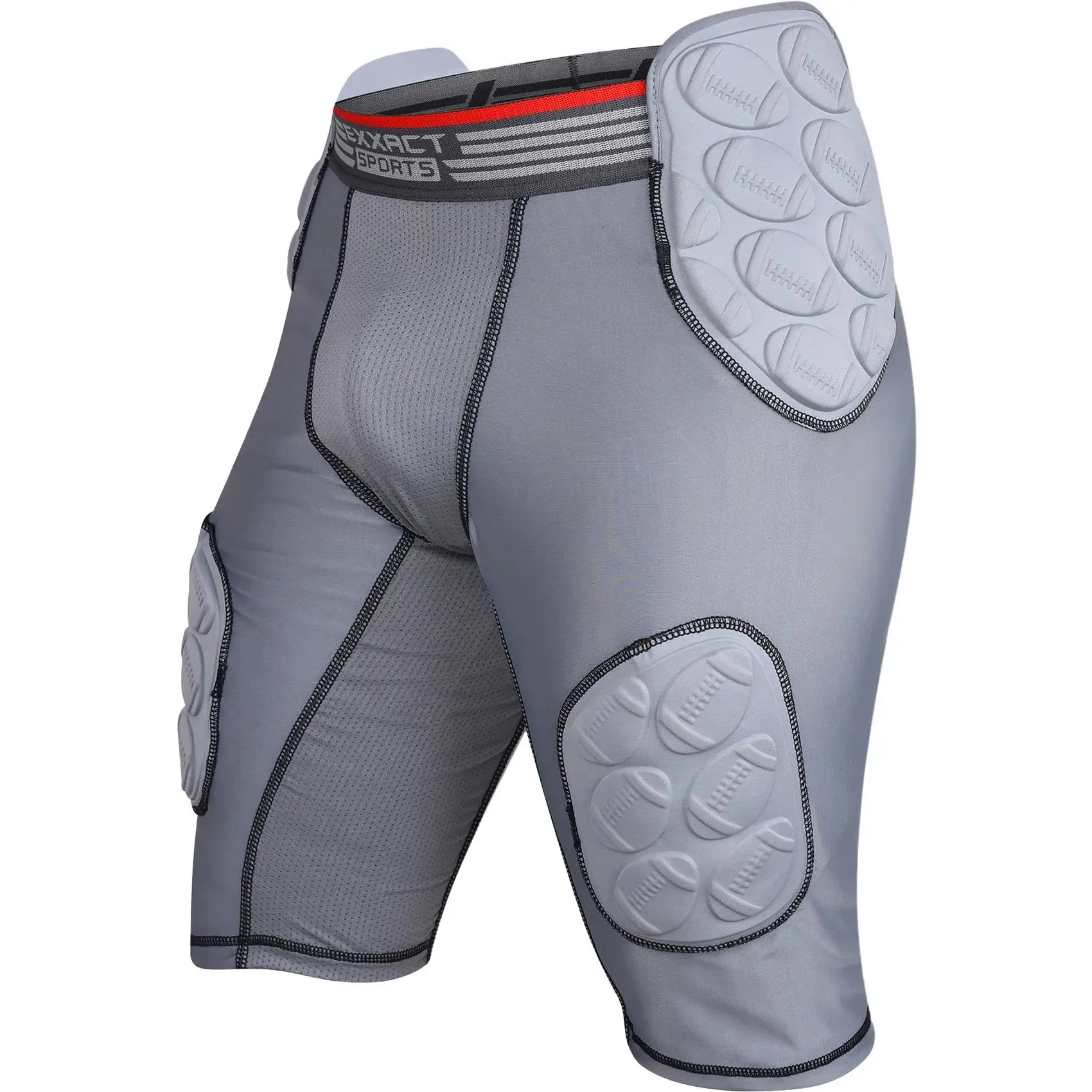 Exxact Sports Touchdown Men's Football Girdle, Lightweight Nylon Spandex Compression Shorts with Advanced 5-Pad Design and Cup Pocket, Adults