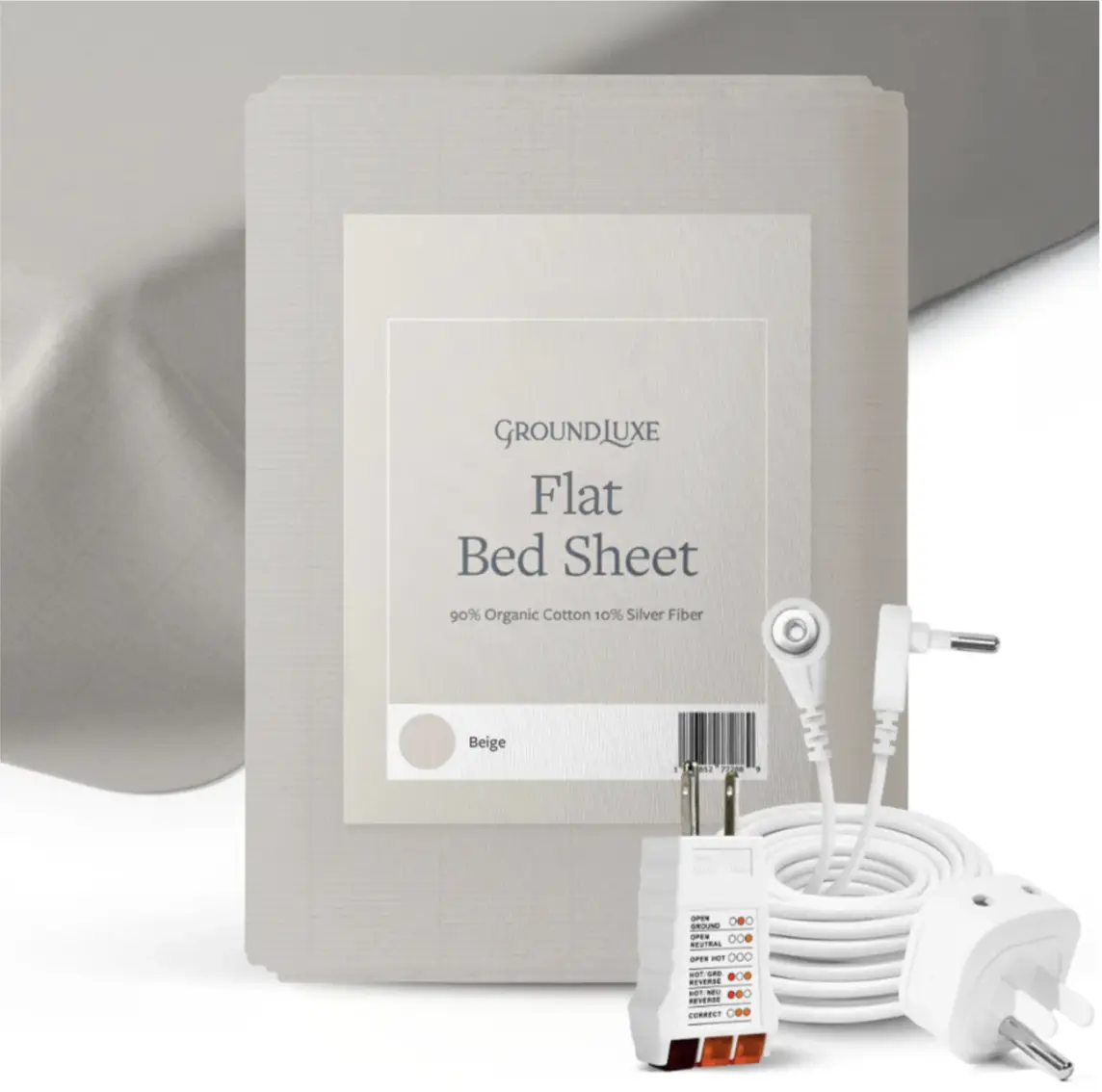 GroundLuxe Flat Grounding Sheet - 400 Thread Count Organic Cotton, 15ft Grounding Cord, Conductive Fibers, Tight Pattern, Durable, Washable, Long-Term Use Flat Sheet, 15Ft Cord, Twin Xl