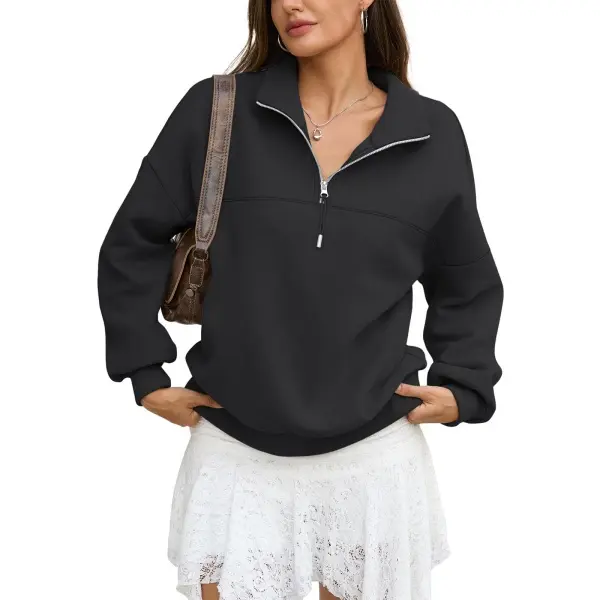 EASYGALA Women's Minimalist Oversized Mock Neck Quarter-Zip Pullover, Comfy Casual Fleece Long Sleeve Top, Soft Blend Adjustable 1/4 Zip Sweatshirt (Quarter Zips Included)