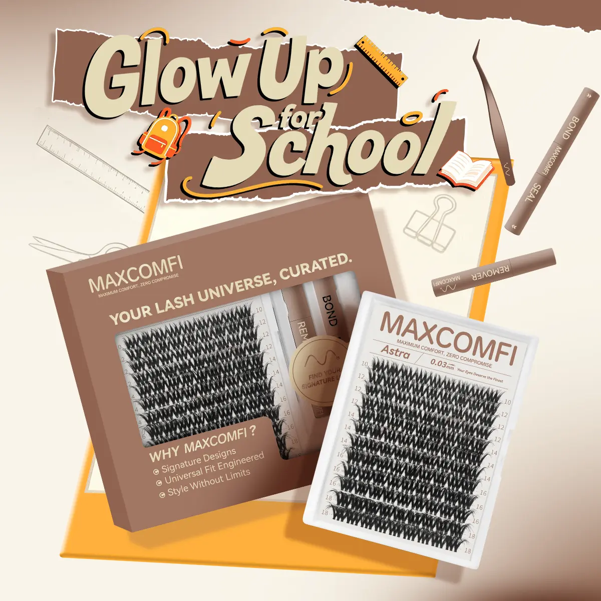 MaxComfi Astra Russian Lash Clusters - DIY Eyelash Extensions with a Soft Thin Band for a Natural, Voluminous Look, Long-Lasting and Waterproof, Russian Lashes, Cluster Lashes