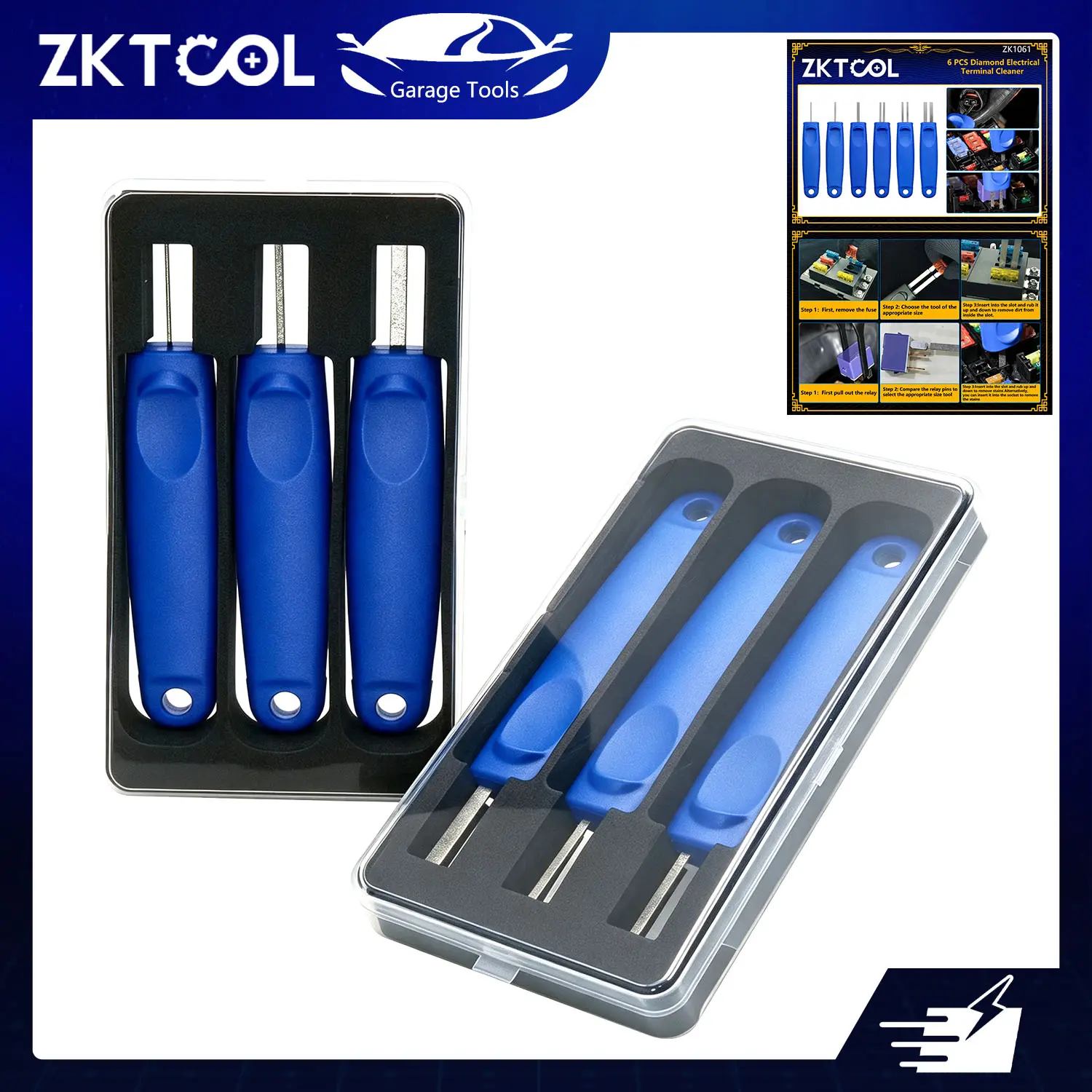 6PC Fuse Terminal Cleaning Set Diamond Coated Wire Connector Cleaning File Kit Single Double Head 8mm 10.4mm 14mm for Car Motorcycle RV Truck Boat Fuse Holder Electrical Terminal Contact Oxide Rust Removal Mechanic Repair Tool