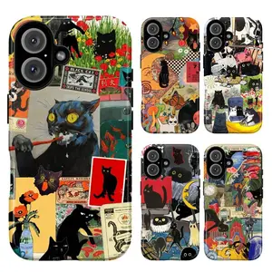 Retro Black Cat Collage Phone Case – Vintage Aesthetic Art Cover – Fits iPhone 7–15 & Samsung Galaxy S21–S24 – Cute Protective Case with Pop Culture Style