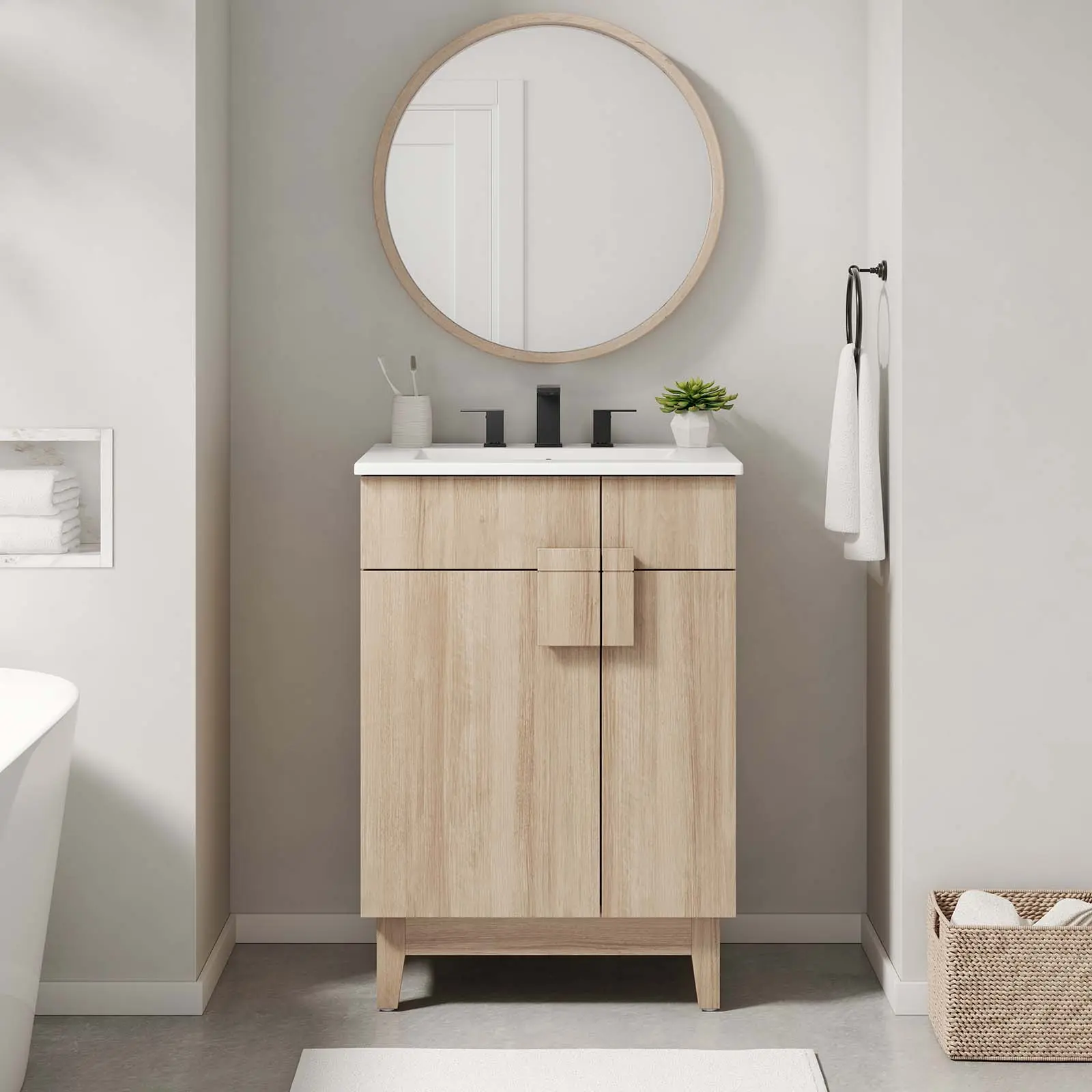 Modway Miles 24” Bathroom Vanity Cabinet (Sink Basin Not Included) in Oak