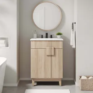 Modway Miles 24” Bathroom Vanity Cabinet (Sink Basin Not Included) in Oak