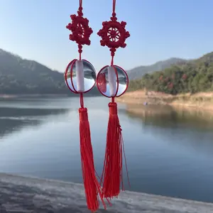Premium Mystic Red Chinese Knot & Crystal Ball Car Rearview Mirror Hanging Ornament with Rich Tassel - Hand-woven Lucky Charm, Feng Shui Decor, Prosperity Blessing Gift.