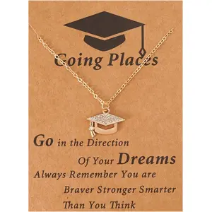 Title Women’s Graduation Necklace, Dainty Rhinestone Graduation Cap Pendant Necklace, Congratulatory University Graduation Jewelry, Personalized Keepsake Gift for Graduates