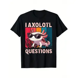 MONO LABEL "I Axolotl Questions Retro" Graphic T-Shirt - Fun Colorful Design Casual Short Sleeve Summer Tee
