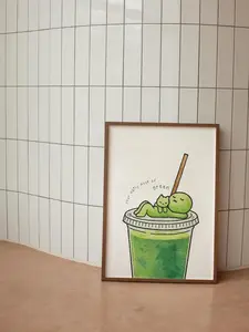 SMISKI Matcha Cat Poster - Y2K Coquette Aesthetic Wall Decor,  No frame