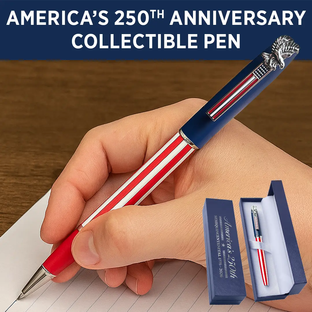 America's 250th Anniversary Historic Collectible Pen, Writing Instrument with Smooth Ballpoint Tip, Solid Craftsmanship, Patriotic Design, Proud Tribute Keepsake in Gift Box