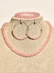 Fashion Simple Natural Pink Crystal Jewelry Set, Including Necklace & Earrings & Bracelet, Casual Jewelry Set for Women, Fashion Accessories for Party, Daily Clothing Decor