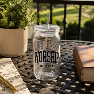 Made to Worship Plastic Tumbler with Straw Psalm 95:1 Design for Daily Use