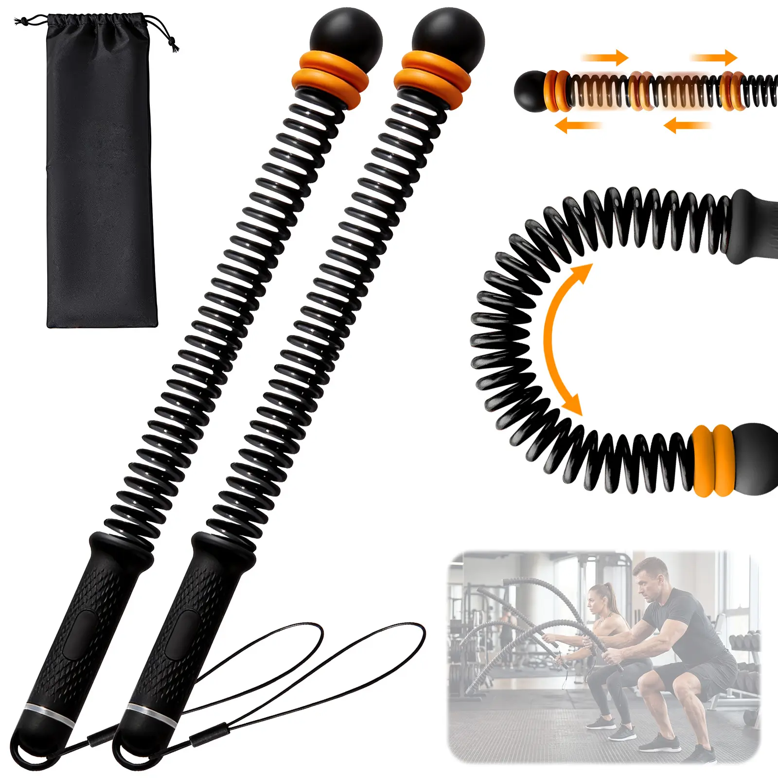 2 Pack Weighted Ropeless Battle Ropes for Home Gym, Portable Weighted Workout Ropes for HIIT Arm Exerciser for Men & Women