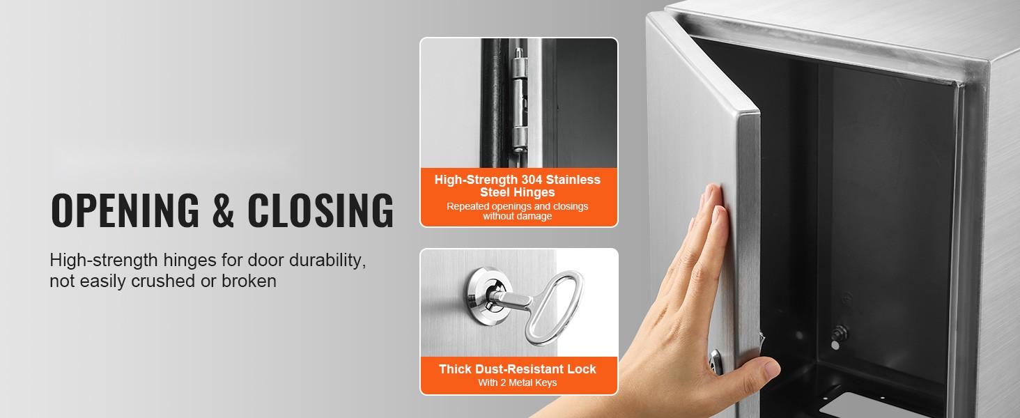 Stainless Steel Electrical Enclosure Box, 24x20x8 Inches, 304 Stainless Steel Outdoor Wall Mounted Enclosure with Mounting Plate Hinges and Lock, IP66 Waterproof Junction Box for Electrical Equipment