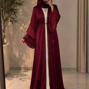 Dubai Luxury  Open Abaya Set | Pleated Sleeves | Matching Hijab | Modest Islamic Wear