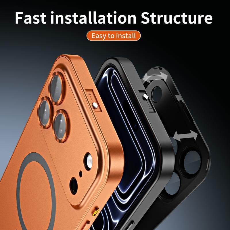 2026 iPhone Cases Alloy Aluminum Metal Frame with MagSafe Magnetic PC Backplate Case for iPhone 17 Pro,17 Pro Max Ultra Thin Phone Cover with Full Coverage Lens Protector Support Wireless Charging Durable Shockproof Casing