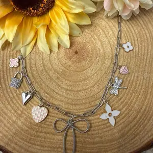 Charm Necklace with Heart Padlock Butterfly and Flower Charms for Women's Fashion Jewelry