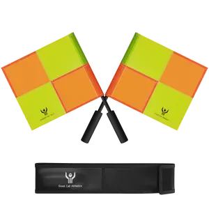 Soccer Referee Flag Pro Set Assistant Linesman Yellow Orange Checkered Flags