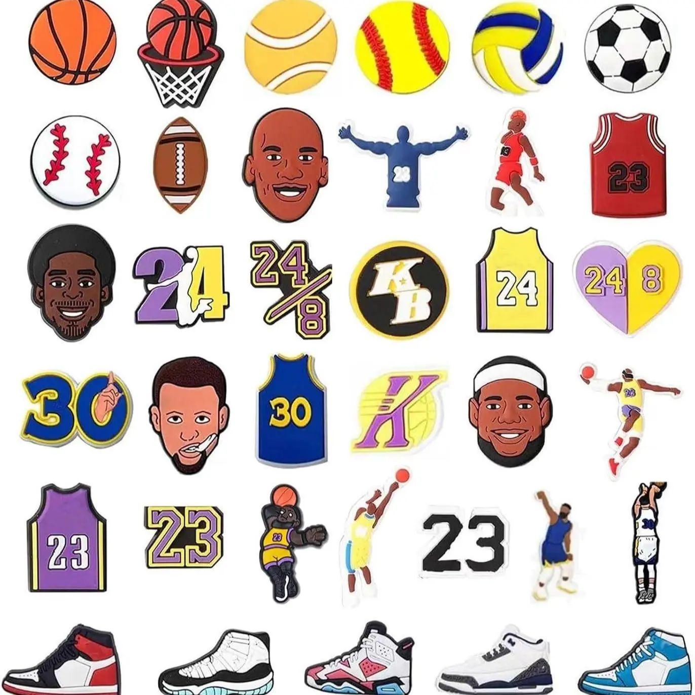 36Pcs Shoe Decoration Charms for Boys Adult, Basketball Soccer Sports Charms for Bracelet Clog Sandals, Fashion Cute Shoe Accessories for Kids Christms Gift