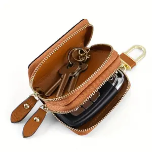 Men's and Women's Lychee Grain Genuine Leather Double Layer Car Key Case, Top Layer Cowhide Car Key Protective Cover, Household Key Case - Top Layer Cowhide Car Key Protective Cover, Key Box. Best Gift for Valentine's Day - Thanksgiving - Teacher's Day