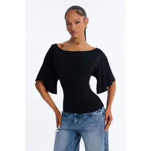 Nicolette Tie Waist Short Sleeve Top - Black