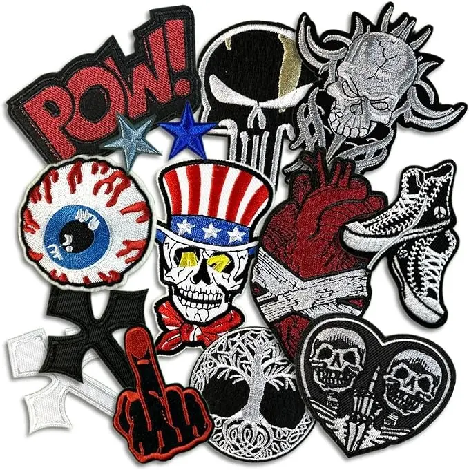 Dark Embroidered Applique Iron On Patches for Clothing, Rock Band Patches for Jackets, Cool Sew Patch for Backpacks, Jeans, Hats, DIY Accessories (Dark3 14 PCS)