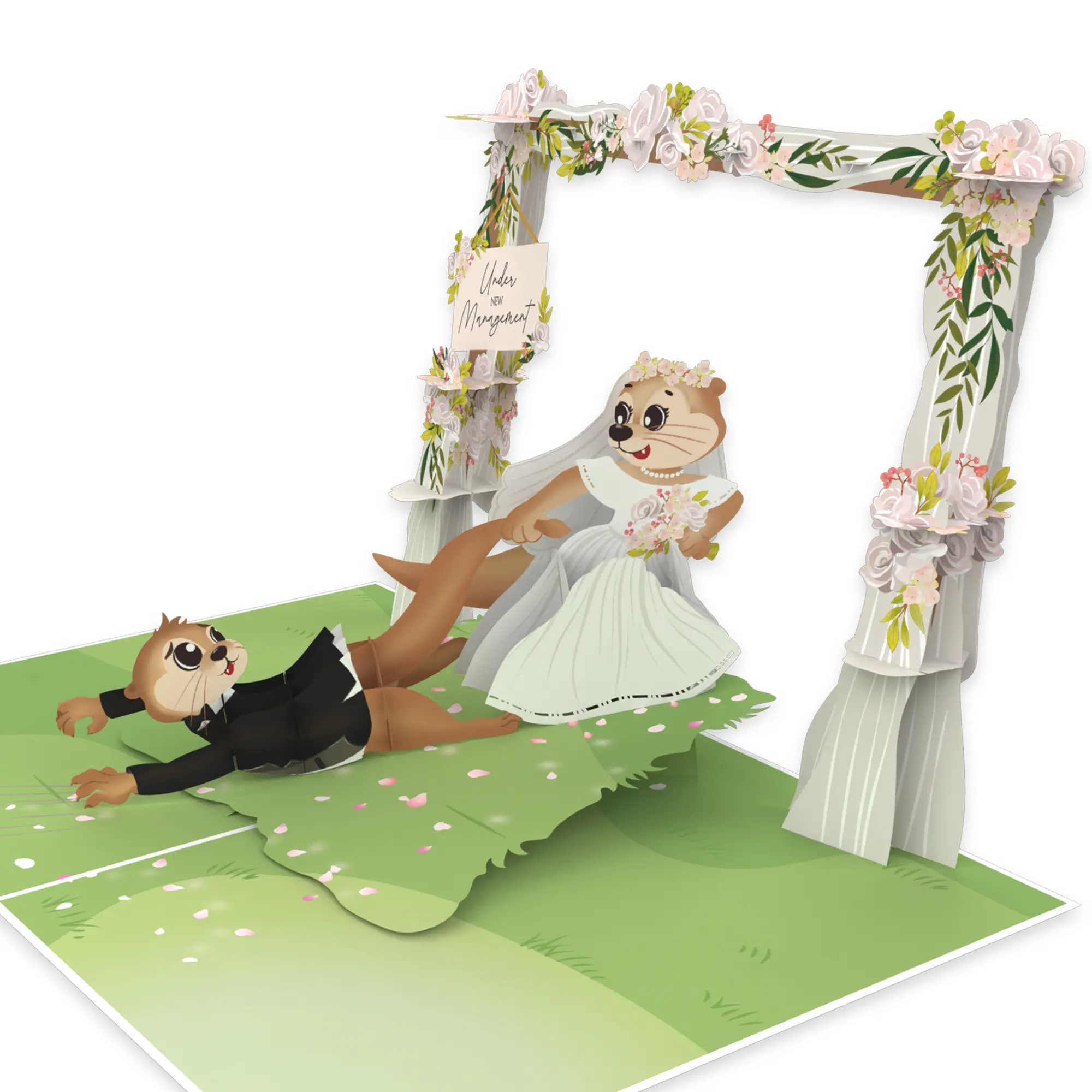 Wedding Card - Pop Up Bridal Shower Card of Cute Otters Just Married, Under New Management - Funny Mr and Mrs Wedding Cards for Bride and Groom - Congratulations Engagement Card for Newlyweds Couples