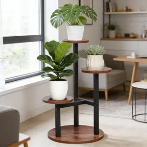 Vintage Industrial Iron Wood 3-Tier Flower Rack, Sturdy Corner Storage Shelf, Living Room Balcony Plant Display Stand, Holiday Home Decor Organizer