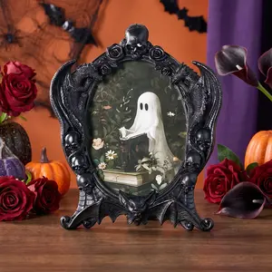 Halloween Decor Resin Frame, Ghost Reading Dragon Skull Design, Home Decoration Photo Holder, Desktop Frame, Party Theme Ornament