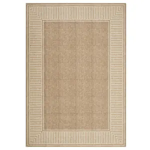 Gaomon 5x7 ft Low Pile Polyester Fiber Rectangular Shape Area Rug, Geometric Edge, Soft Modern High Traffic Machine Washable for Living Room, Natural with Geometric Border
