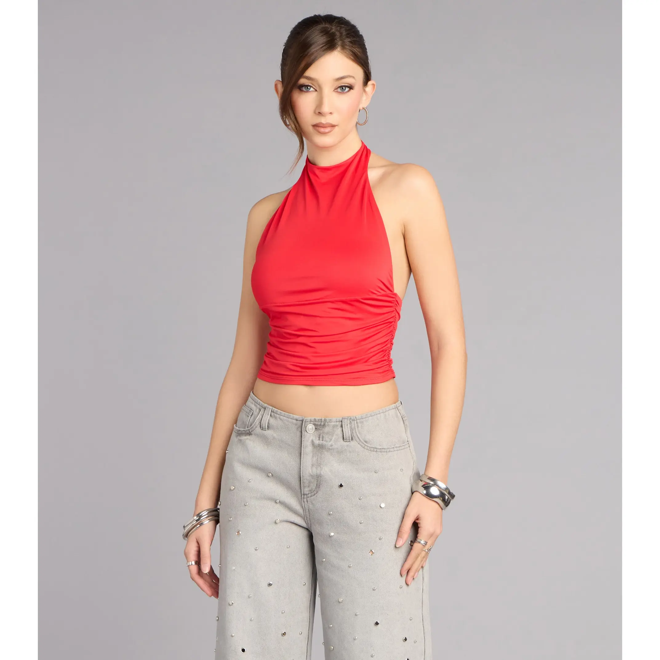 black rhinetsone halter neck top - TikTok Shop