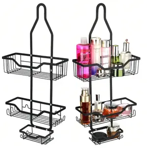 OYAJIA 3-Tier Stainless Steel Shower Caddy with Soap Tray & 4 Hooks Adjustable Hollow Design Anti-Swing Tilting Technology for Razor Loofah Black Bathroom Organizing Accessories