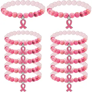 12 count Breast Cancer Awareness Beaded Bracelets  Ribbon Bracelets Breast Cancer Inspirational Gifts for Women