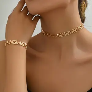 2pcs Simple Fashion Creative Herringbone Pattern Necklace and Bracelet Set, Versatile Jewelry for Women's Daily Wear