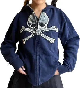 Women's Gothic Skull Print Zipper Jacket – Thick, Warm & Stylish Outerwear