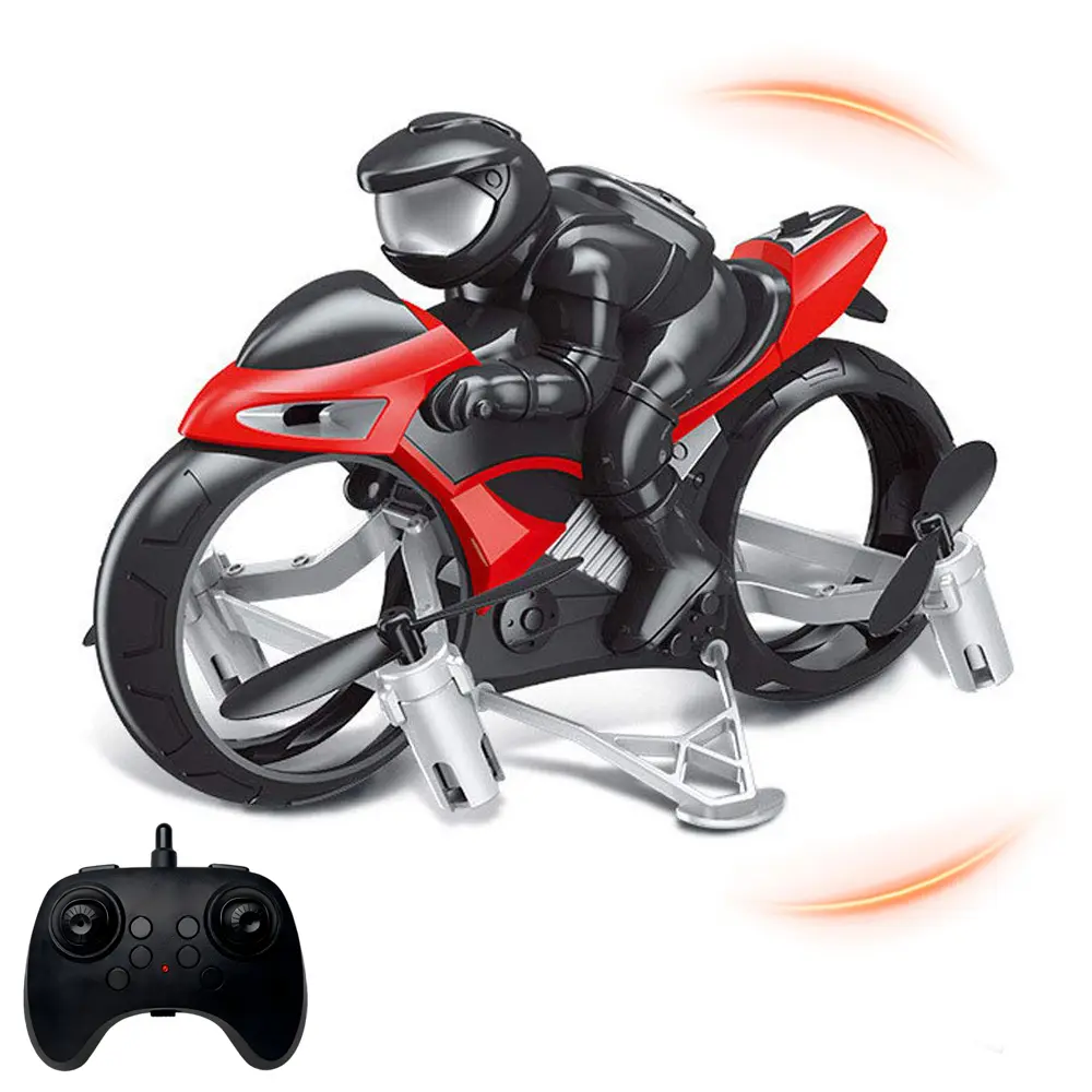 2-in-1 Remote Control Motorcycle Toy with Flying & Slide Modes, RC Stunt Bike with Propeller Guards, One-key Take off Landing, Outdoor Lawn Toys for Ages 14+