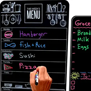 Cute 10"x16" Magnetic Dry-Erase Weekly Menu Blackboard for Kitchen Fridge (with 8 Bright Chalk Markers) & Free Bonus - Grocery/to-Do Lists Board - Daily Dinner Meal Planner Set for Home