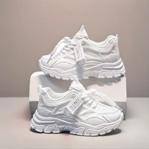 SHUJUAN Trendy Youth |   Kids' Breathable Sneakers - Soft Sole Comfort, White Chunky with "DINNI" Branding, Elastic Laces, Low-Top Design for Spring & Summer Casual Wear, Sneakers | Tassel Accents | Breathable Upper