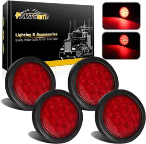 Partsam 4 Inch Round Led Trailer Tail Lights Kit Red 4pcs/Set