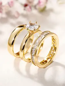 3 Pcs/Set Gorgeous Cubic Zirconia Stacking Ring Set For Women For Wedding Engagement Anniversary Jewelry Valentine's Day Gift Cubic Zirconia Rings Stackable Rings